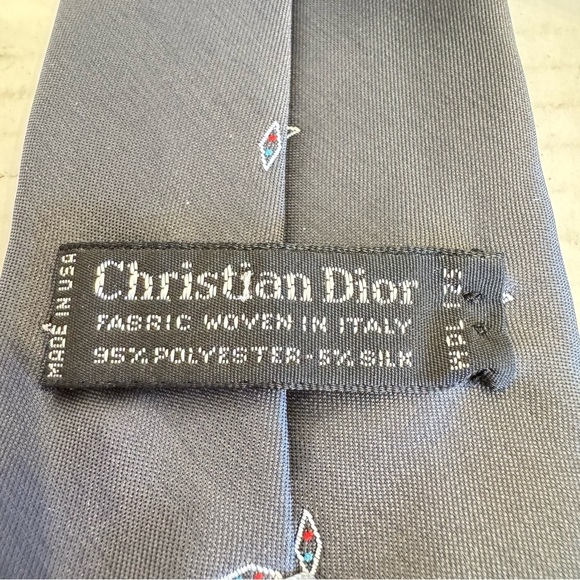 Christian DIOR Neck Tie Striped Gray Diamonds - Picture 15 of 15